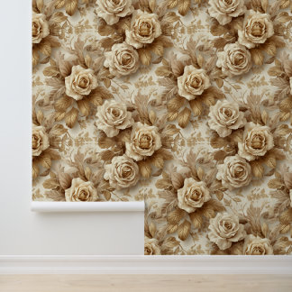 Luxe Vintage Victoriaanse Bloemrijke Gouden Rozen Behang