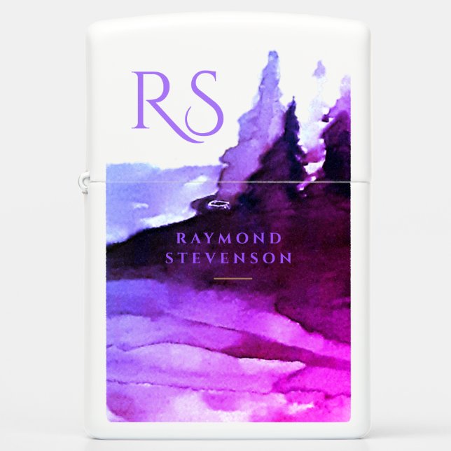 Luxe Violet en Paarse Bomen Chic Monogram (Voorkant)