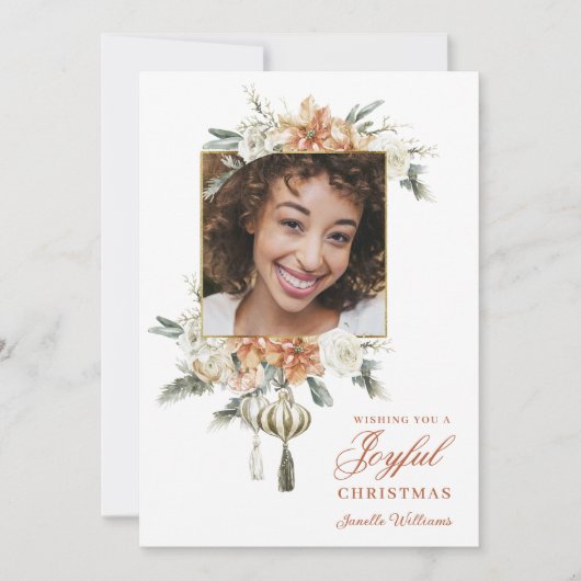 Luxe Vrouwelijke Bloemen Foto Vakantie Kaart (Voorkant)