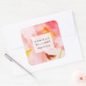Luxe Watercolor Roze Bloemen Vierkante Sticker (Envelop)