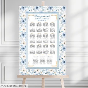 Luxe Waterverf Lichtblauw Goud Zitplaatskaart Poster