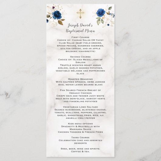 Luxe waterverf navyblauw gouden bloemendoop Me Menu (Voorkant)