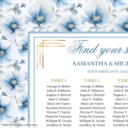 Luxe Waterverf Pastel Blauw Goud Zitplaatskaart Poster