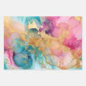 Luxe Waterverf Roze Blauw en Goud Abstract Inpakpapier Vel (Voorkant)