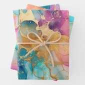 Luxe Waterverf Roze Blauw en Goud Abstract Inpakpapier Vel (In situ)