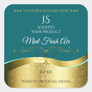 Luxe Wavy Gold Decor Donker Blauwgroen Monogram La Vierkante Sticker