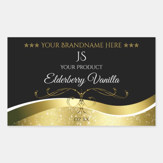 Luxe Wavy Gold Decor Donker Zwart Monogram Label (Voorkant)