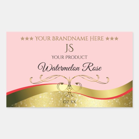 Luxe Wavy Gold Decor Licht Rood Monogram Label (Voorkant)