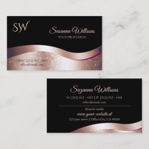 Luxe Wavy Roos Gold Decor Zwart met Monogram Visitekaartje