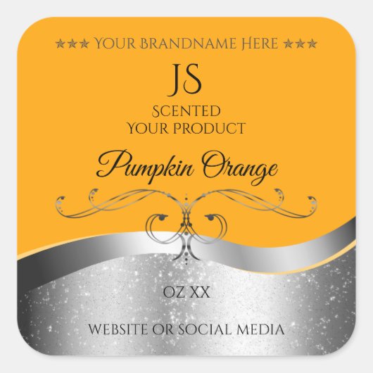 Luxe Wavy Silver Decor Sinaasappel Monogram Label (Voorkant)