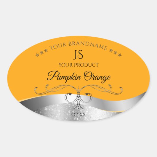 Luxe Wavy Silver Decor Sinaasappel Monogram Label (Voorkant)