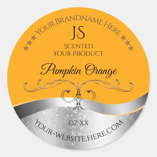Luxe Wavy Silver Decor Sinaasappel Monogram Label (Voorkant)
