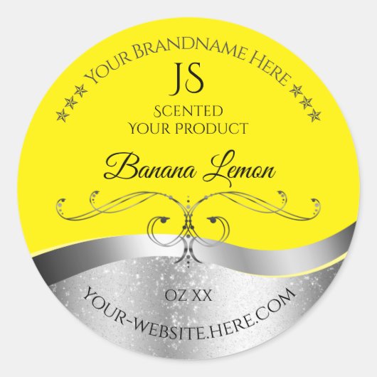 Luxe Wavy Zilver Decor Geel Monogram Label (Voorkant)