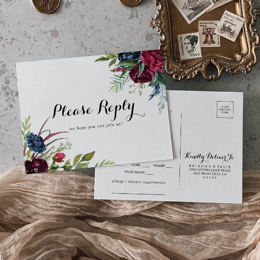 Luxe Whimsical Boho Floral Menu Choice RSVP