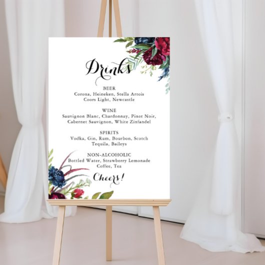 Luxe Whimsische Boho Bloemige Trouw Dranken Menu  Poster