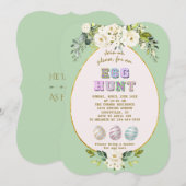 Luxe White Cream Flowers Gold Egg Hunt Easter Kaart (Voorkant / Achterkant)