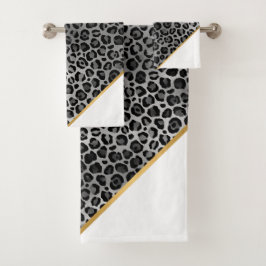 LUXE WHITE GRAY LEOPARD GOLD BATH TOWEL SET BAD HANDDOEK