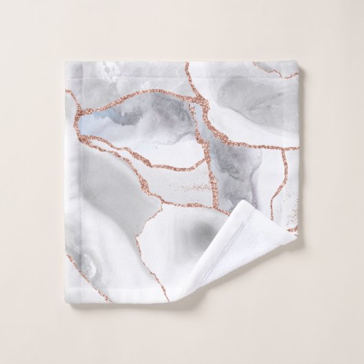 Luxe White Rose Gold Agate Parties scintillant Geo (Gant de toilette)