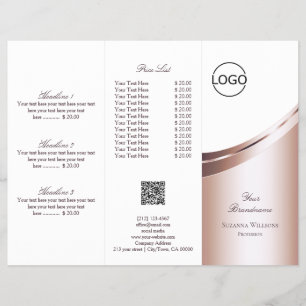 Luxe White Rose Gold Decor Logo QR Code Tri Fold Flyer