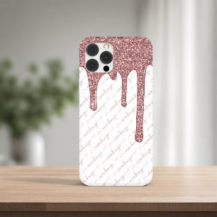 Luxe White Rose Gold Glitter Drips Script Naam iPhone 11 Hoesje