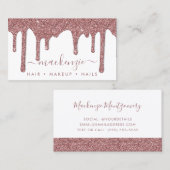Luxe White Rose Gold Sparkle Glitter Druppels Visitekaartje (Voorkant / Achterkant)