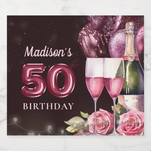 Luxe Wijn & Ballonnen 50e verjaardag Sparkling Wijnetiket (Enkel label)