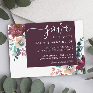 Luxe wijn bloemige save the date