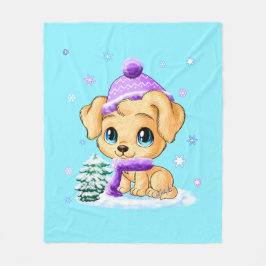 Luxe Winter Puppy Dog Blue Fleece Blanket MEDIUM