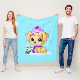 Luxe Winter Puppy Dog Blue Fleece Blanket MEDIUM Deken