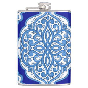 Luxe wit-blauw, Turks ornament. Heupfles