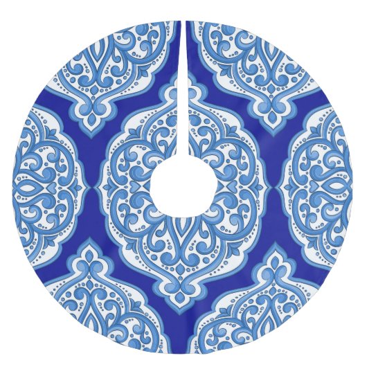 Luxe wit-blauw, Turks ornament. Kerstboom Rok (Voorkant)