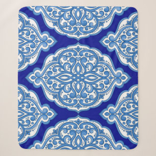 Luxe wit-blauw, Turks ornament. Sherpa Deken