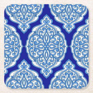 Luxe wit-blauw, Turks ornament. Vierkante Kartonnen Onderzetter