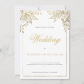 Luxe wit en goud bloemenbruiloft kaart (Voorkant)