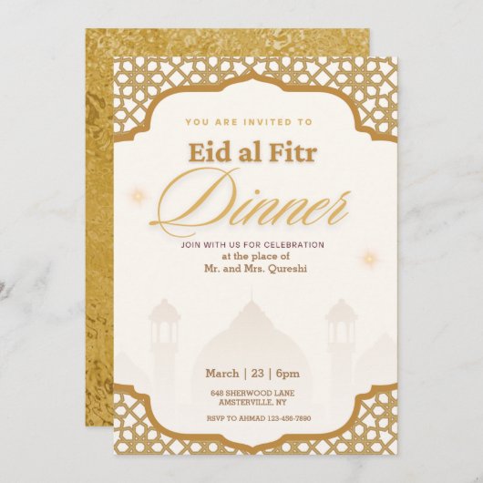 Luxe Wit en Goud Eid al fitr Party uitnodiging (Voorkant / Achterkant)