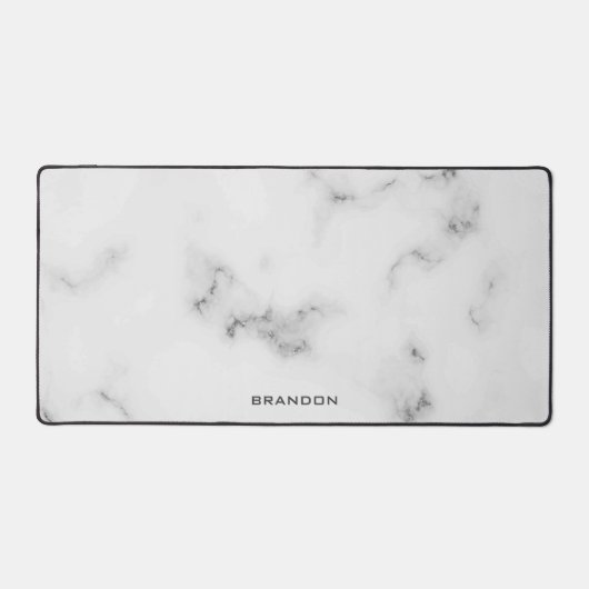 Luxe wit en grijs marmer textuur monogram bureaumat (Voorkant)