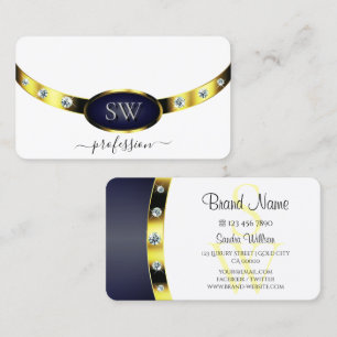 Luxe Wit Goud Blauw met Monogram Professional Visitekaartje