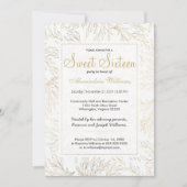 Luxe wit goud glitter blad bloemenzoet 16 kaart (Voorkant)