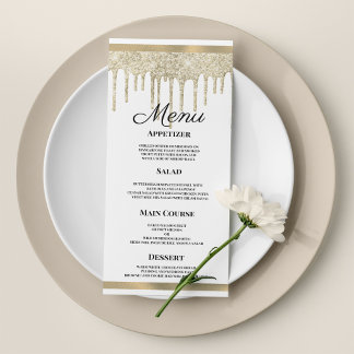 Luxe wit goud glitter druppels Bruiloft Menu