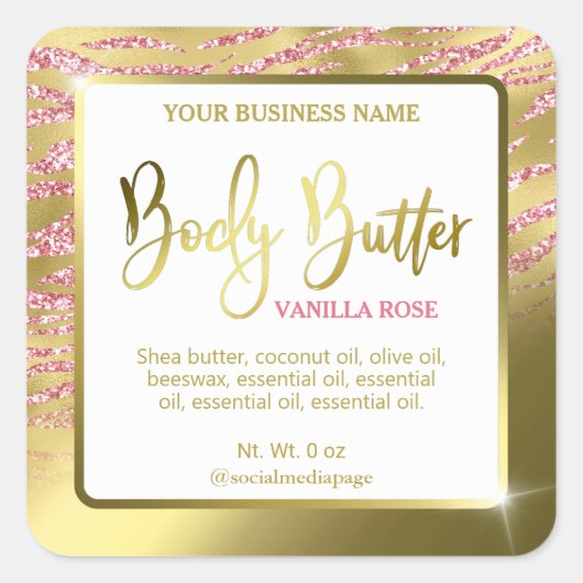Luxe Wit Goud Zebra Print Body Butter Labels (Voorkant)