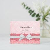 Luxe Wit Lint Roze Damast Save date card Aankondigingskaart (Staand voorkant)