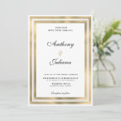 Luxe witgoud geometrisch lijst elegante bruiloft kaart (Staand voorkant)