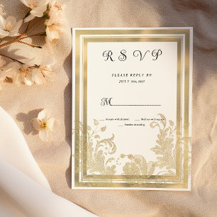 Luxe witgouden bloemen RSVP Kaart