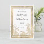 Luxe  witgouden bloemenbruiloft kaart (Staand voorkant)