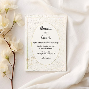 Luxe witgouden confetti bloemenbruiloft kaart