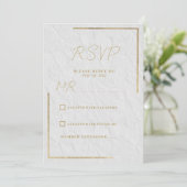 Luxe witgouden Franse bloemen kant Bruiloft RSVP  Kaart (Staand voorkant)