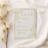 Luxe witgouden Franse bloemen kant Trouw RSVP Kaart