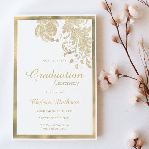 Luxe witgouden glitter bloemen glam Afstuderen Kaart