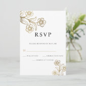 Luxe witgouden typografie bloemenbruiloft RSVP Kaart (Staand voorkant)