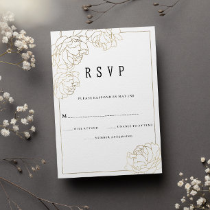 Luxe witgouden typografie pioen bloemig RSVP Kaart
